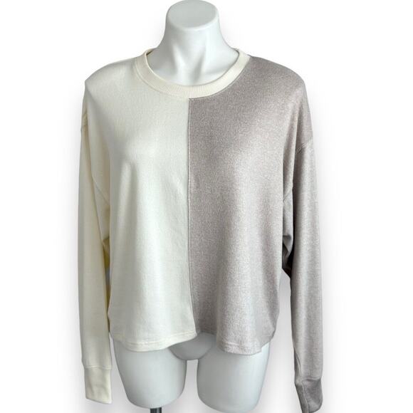 Z Supply Tops - Z Supply Sweatshirt Esme Color Block Long Sleeve Top Bone Taupe Brushed Jersey L